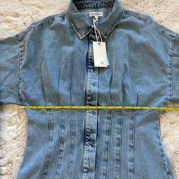 Good American Seamed Long Sleeve Denim Shirt Dress Size 1 - Picture 4 of 8